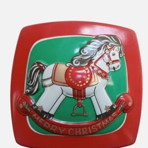 Christmas Cookie Container Rocking Horse Embossed Blow Mold Plastic USA VTG